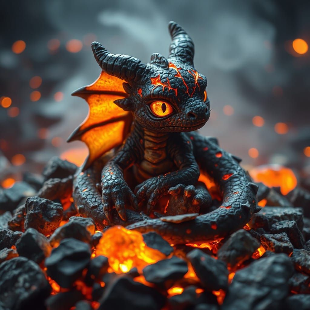Dragon Hatchling in Volcanic Nest: Cinematic Fantasy Art