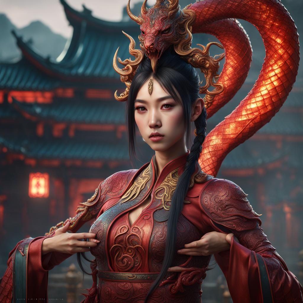 Chinese Naga Teenage J-Pop: Detailed Matte Painting