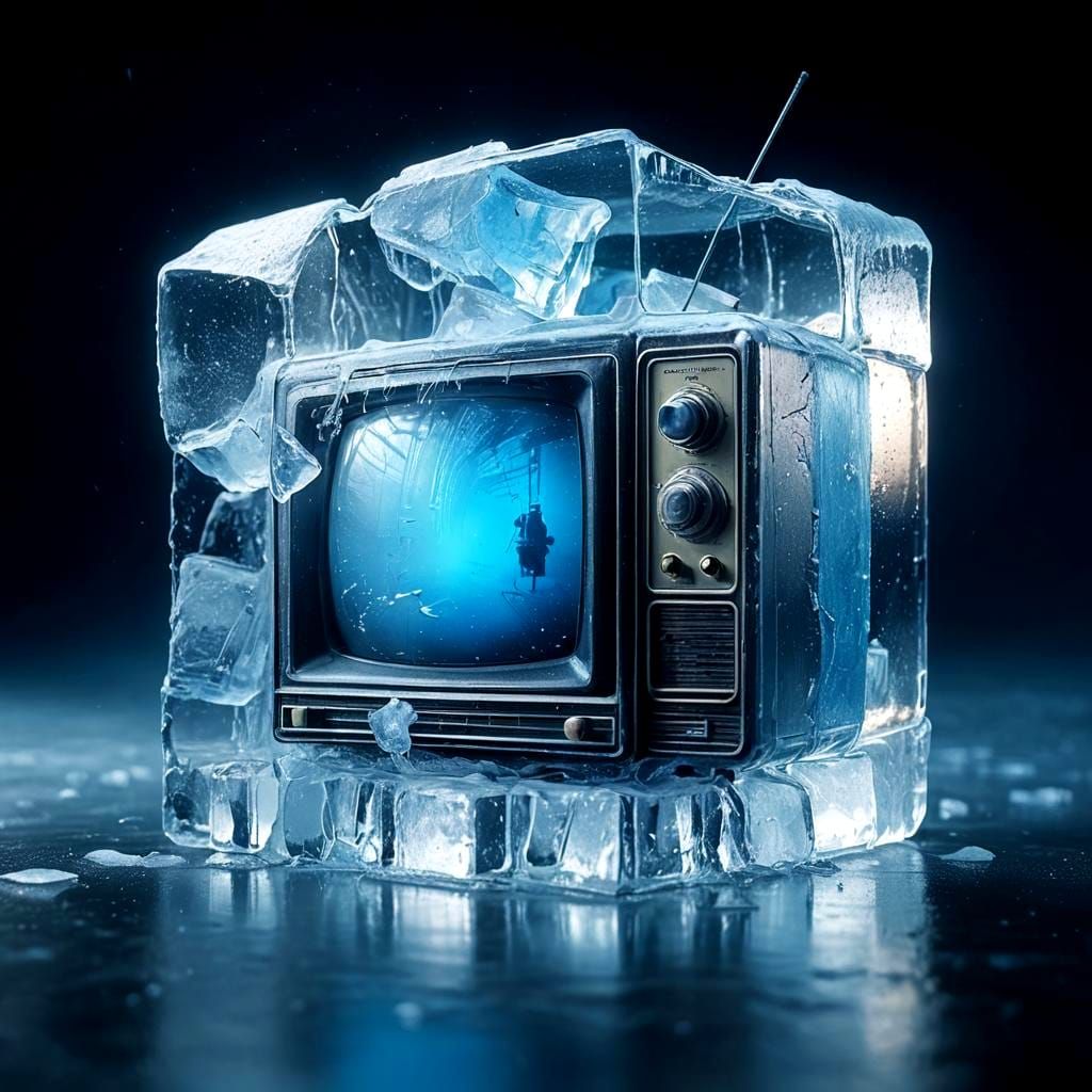 Television Set Frozen in Ice Cube: Digital Art