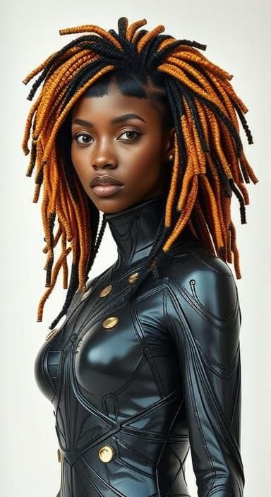 Futuristic Black Woman with Afro in Neon Sci-Fi Style