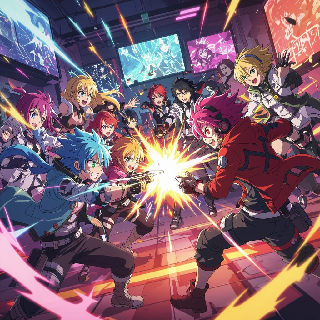 Anime Gaming Community Chaos in Studio Trigger Style