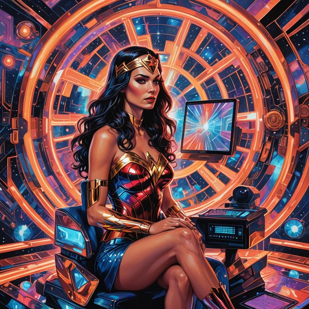 Astral Playboy Model as Wonder Woman: Cosmic Visionary Art