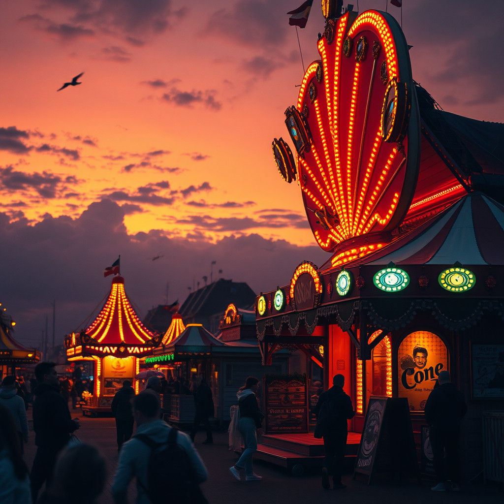 Vibrant Carnival at Dusk in Golden Light