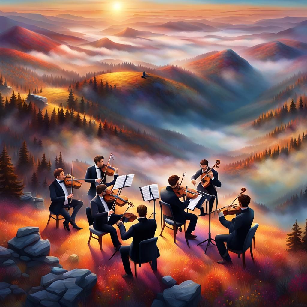 Chamber Orchestra Performs on a Majestic Mountain Peak in Vi...