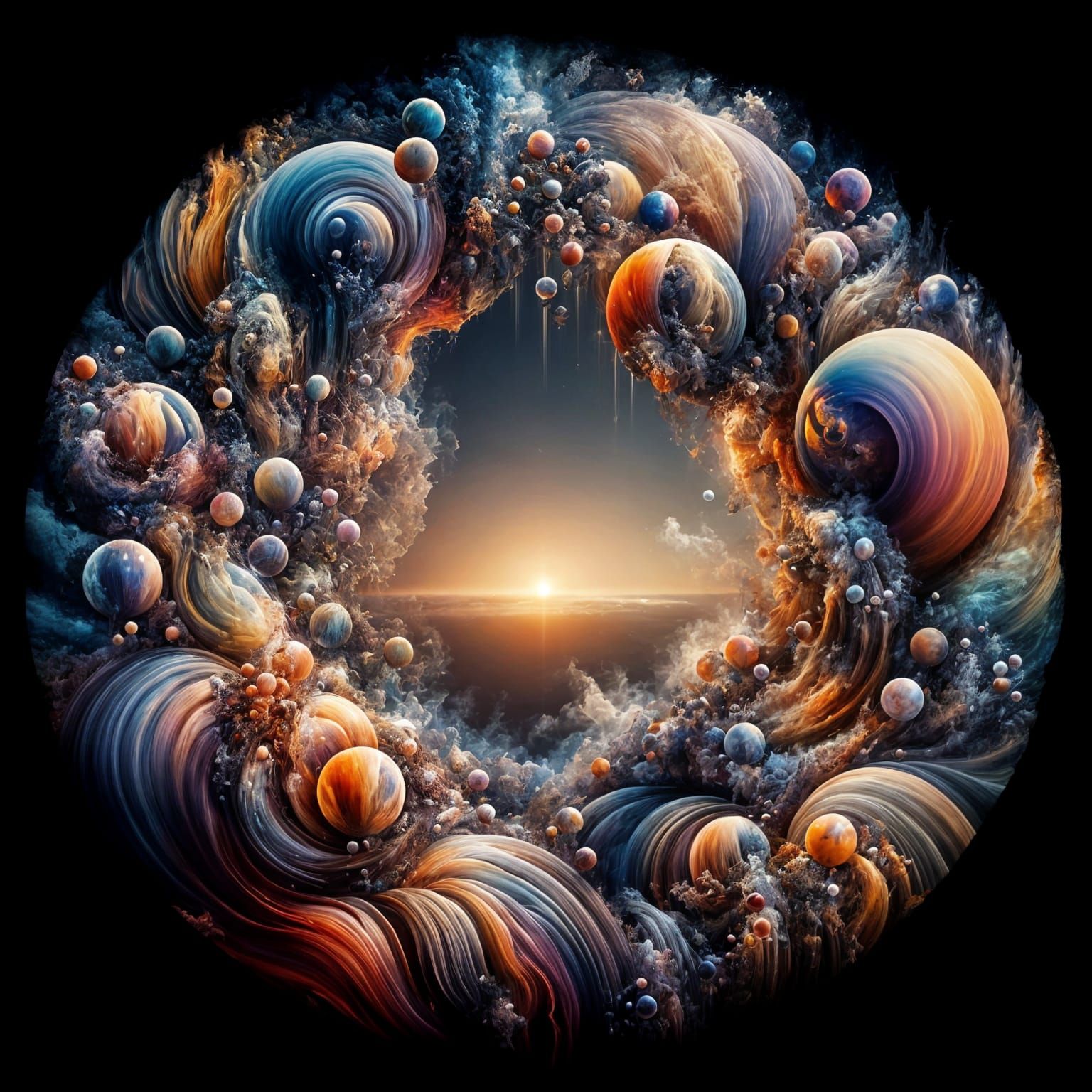 Surrealist Masterpiece with Hyperrealistic Orbs in Double Ex...