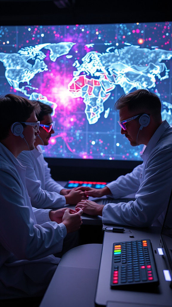 Futuristic Control Center Debates Exoplanet Signal