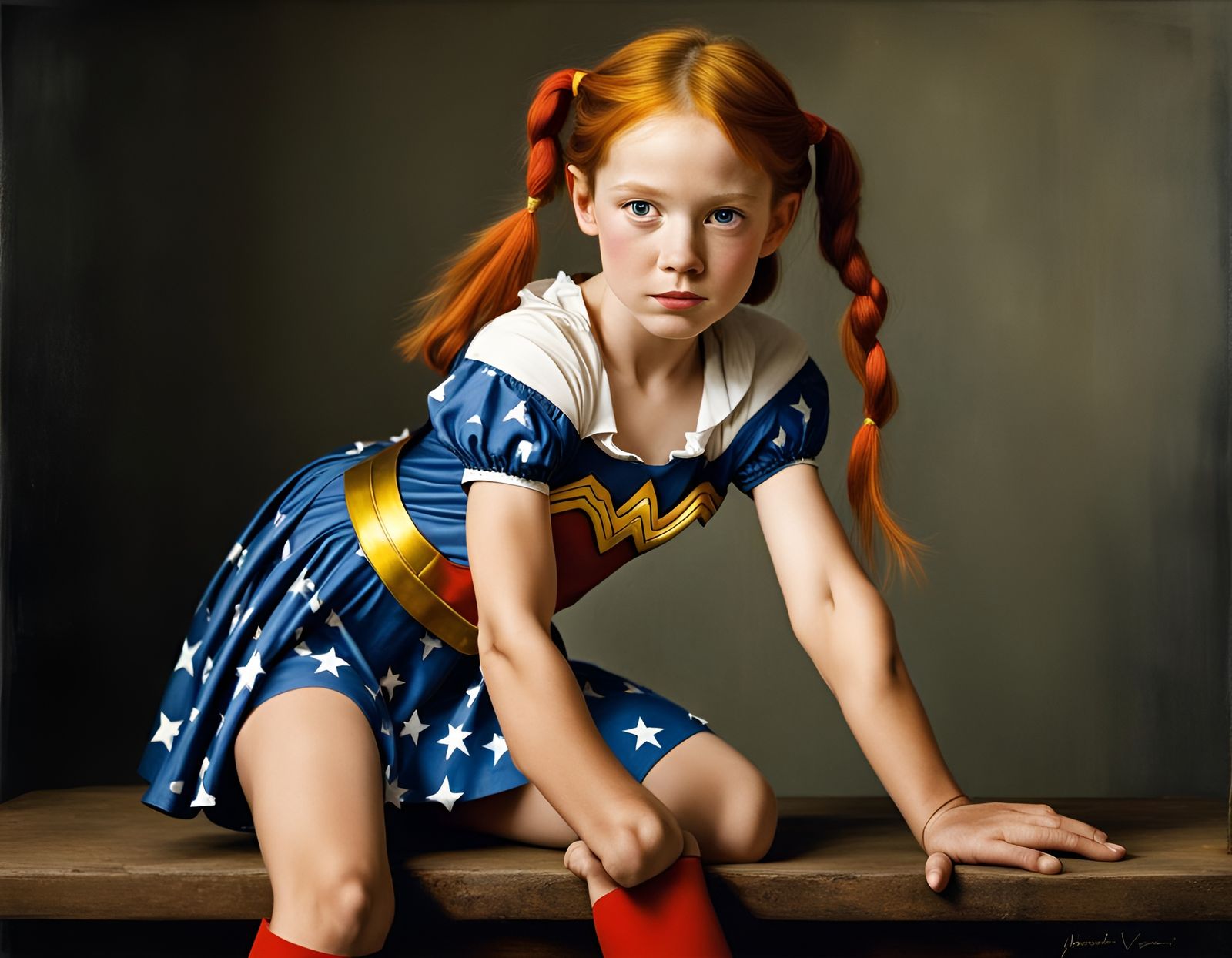 Pippi Longstocking as Wonder Woman, Vermeer Style