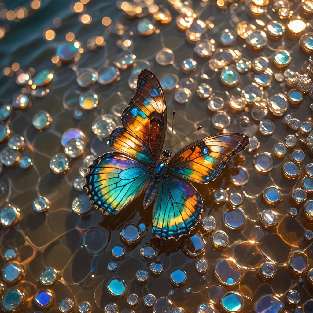 Iridescent Butterfly Wings Reflect Sunlit Sea