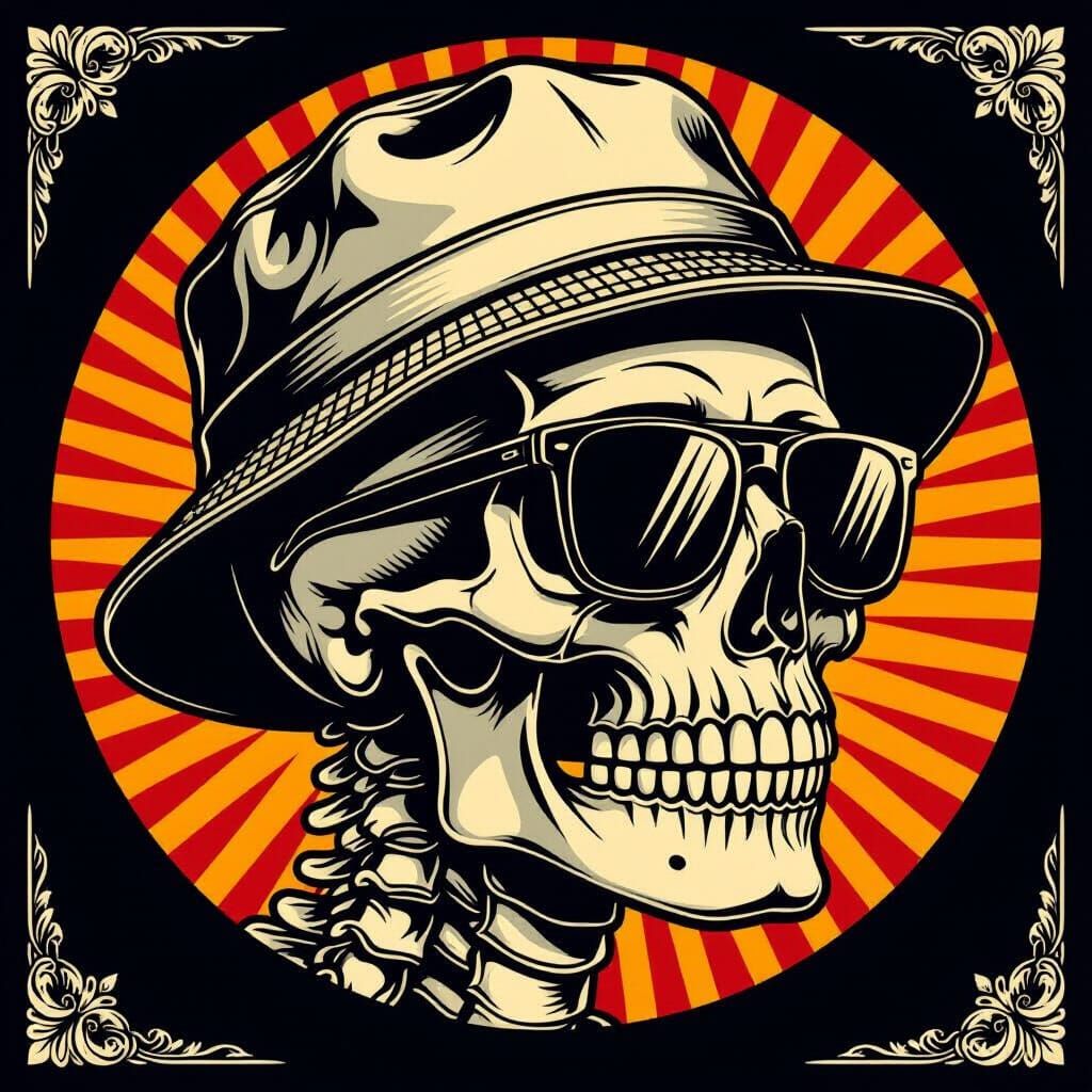 Skull with Bucket Hat in Traditional Tattoo Style