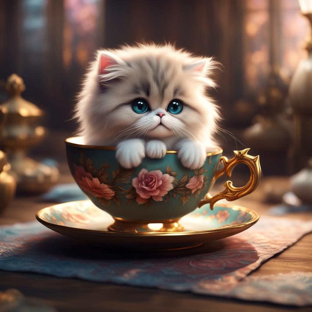 Adorable Teacup Persian Kitten in Fantasy Style