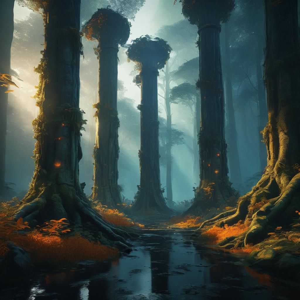 Sustainability Pillars in Mystical Forest: Fantasy Concept A...