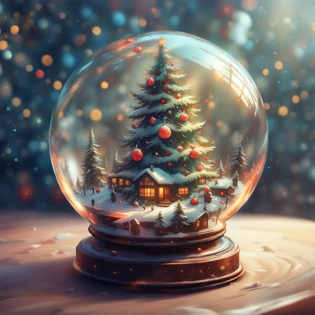 Christmas Tree in Glass Sphere, Digital Art