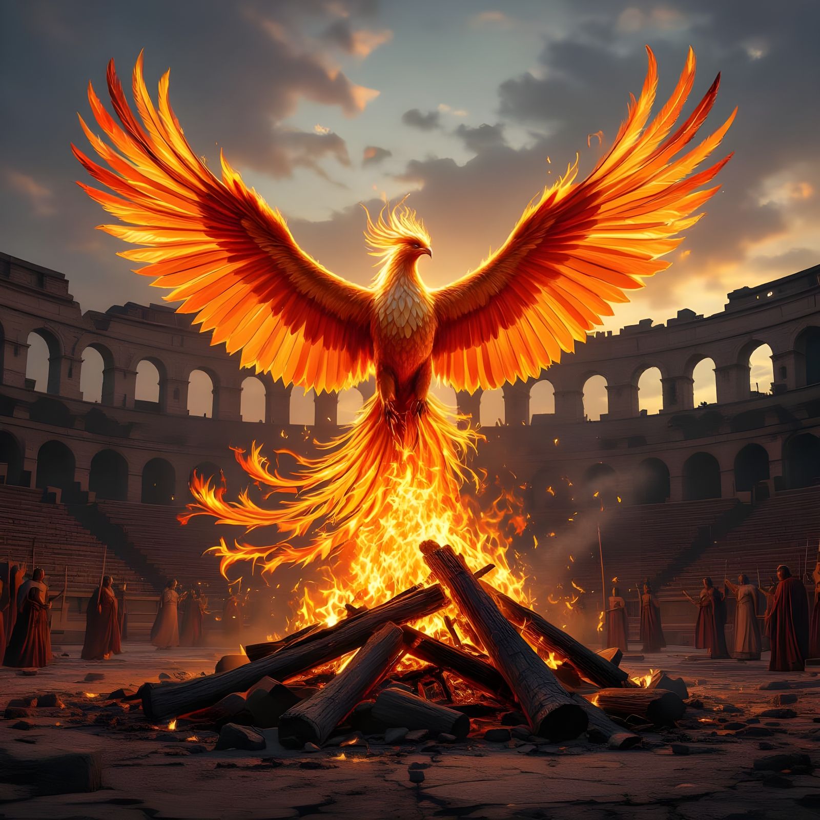 Colossal Phoenix Reborn in Photorealistic Fire