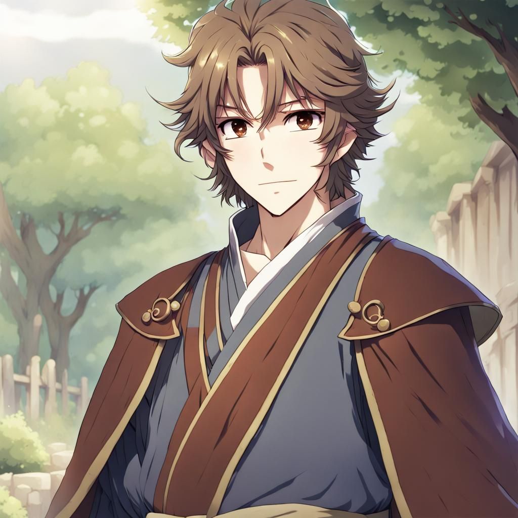 Confident Man in Medieval Anime Style
