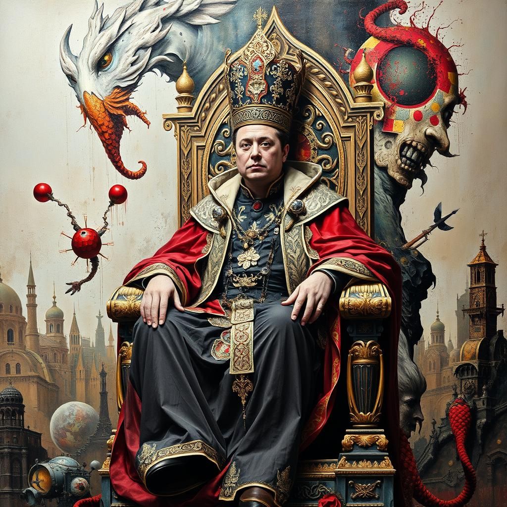 Elon Musk as Emperor Pope in Surreal Impasto