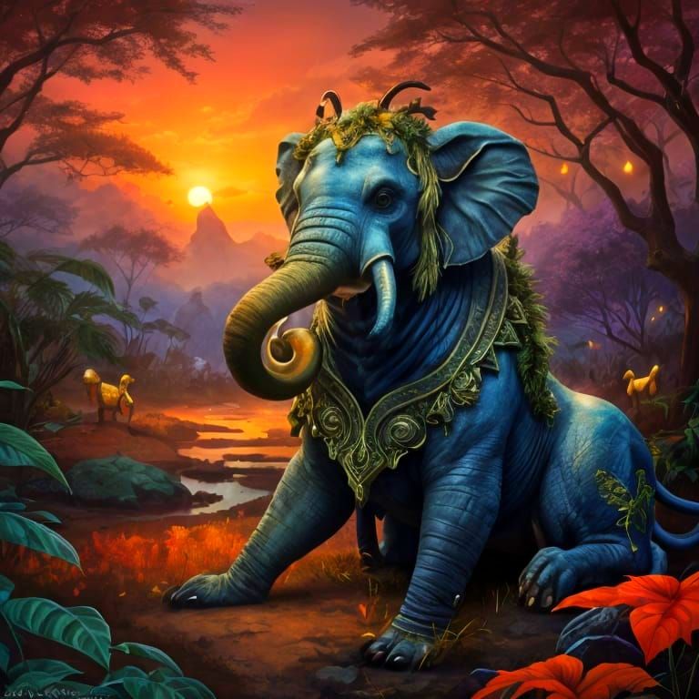 Cartoon Elephant and Pig Portrait