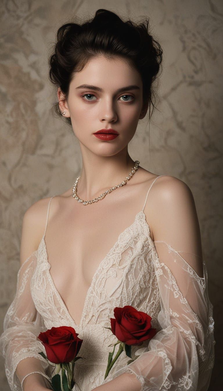 Elegant Woman with Rose in Film Noir Style