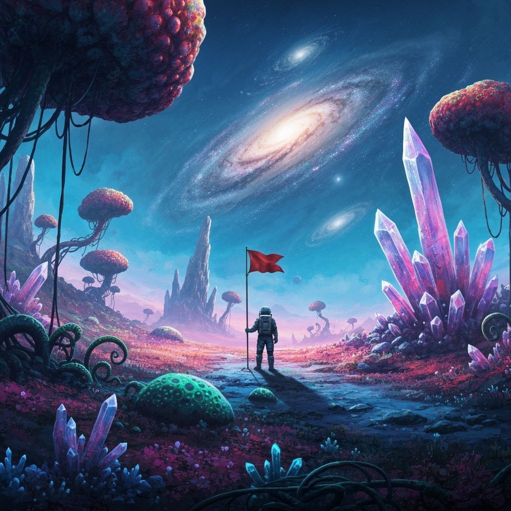 Astronaut Plants Flag on Alien World: Digital Art