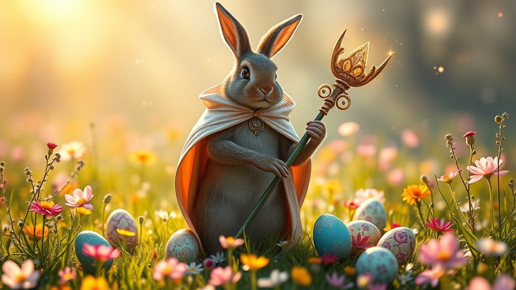 Mystical Easter Bunny in Vibrant Spring Meadow