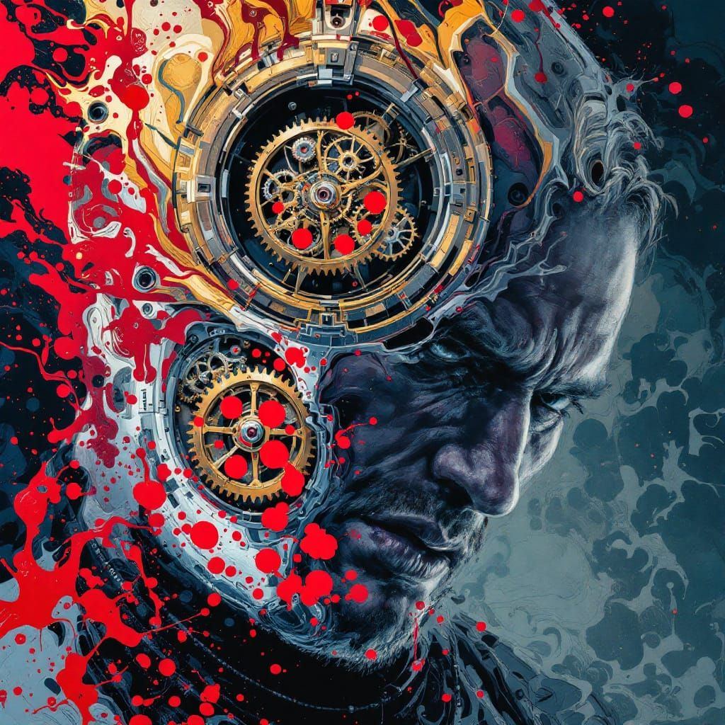 Man with Clockwork Heart in Hyperrealistic Style