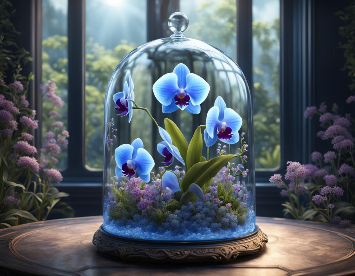 Blue Orchid Under Glass Dome: Fantastical Matte Painting