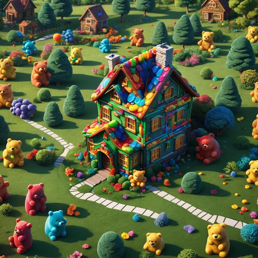 Rainbow Gummy Bear House in Fantastical Style