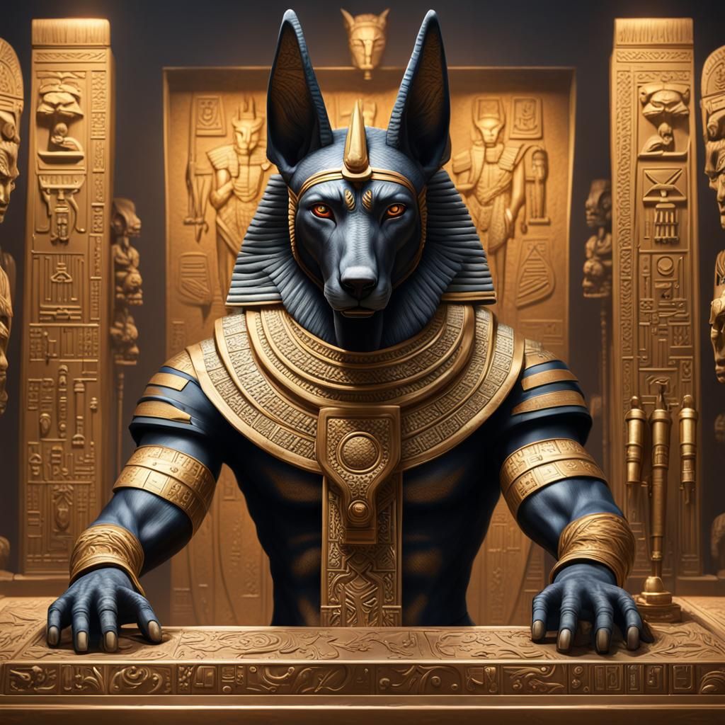 Hyperrealistic Anubis, Jackal Warrior of Ancient Egypt