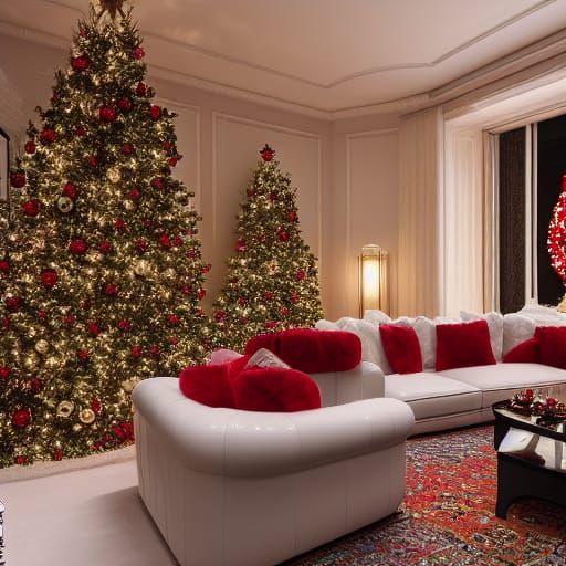 Luxury Mansion Interior with Christmas Tree