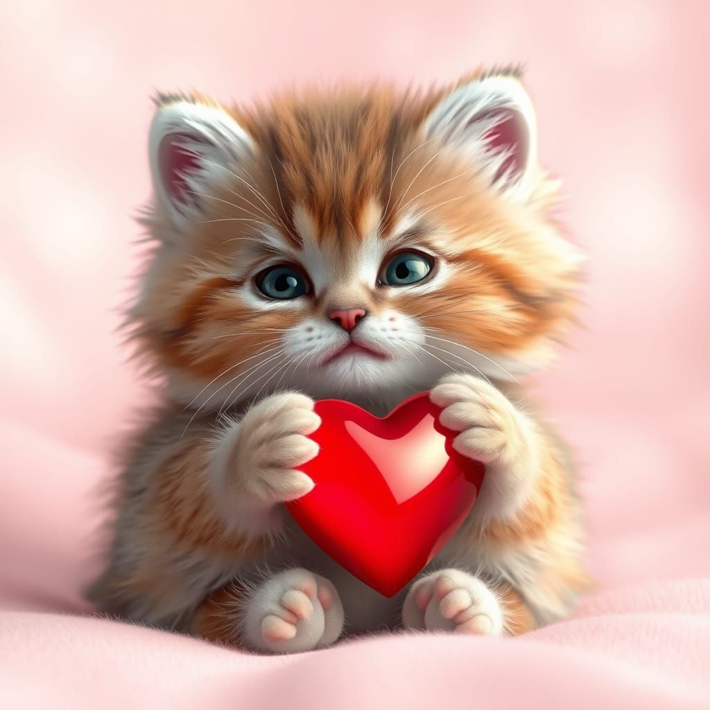 Whimsical Valentine's Day Kitten in Pastel Hues