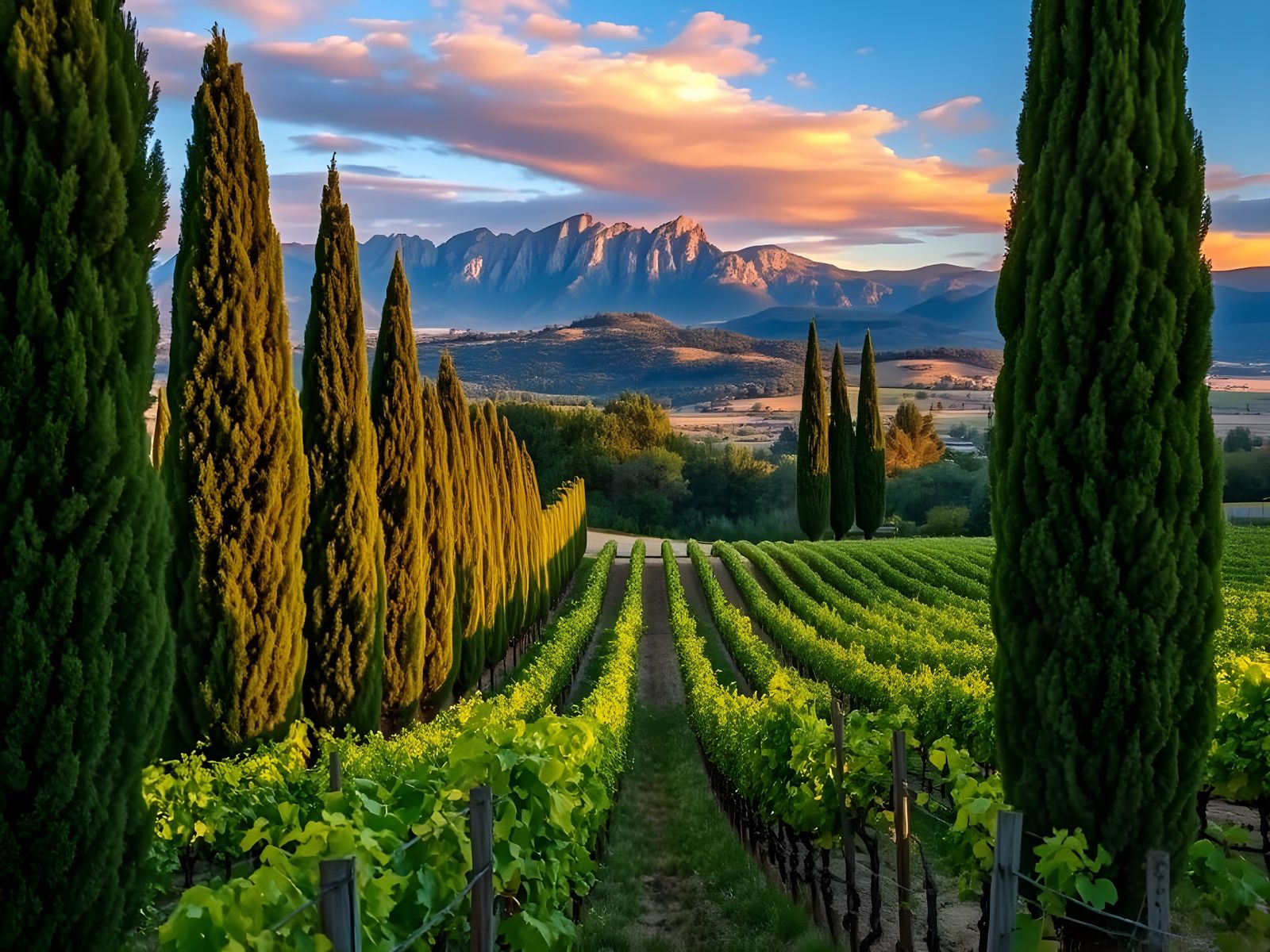 Vineyards and Cypress Trees. Les Alpilles. Provence.