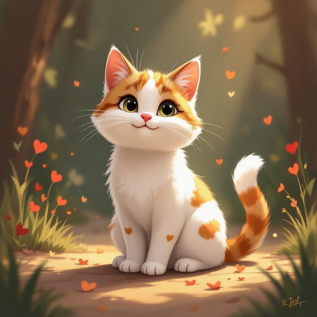 Mischievous Ginger Patch Cat in Storybook Style