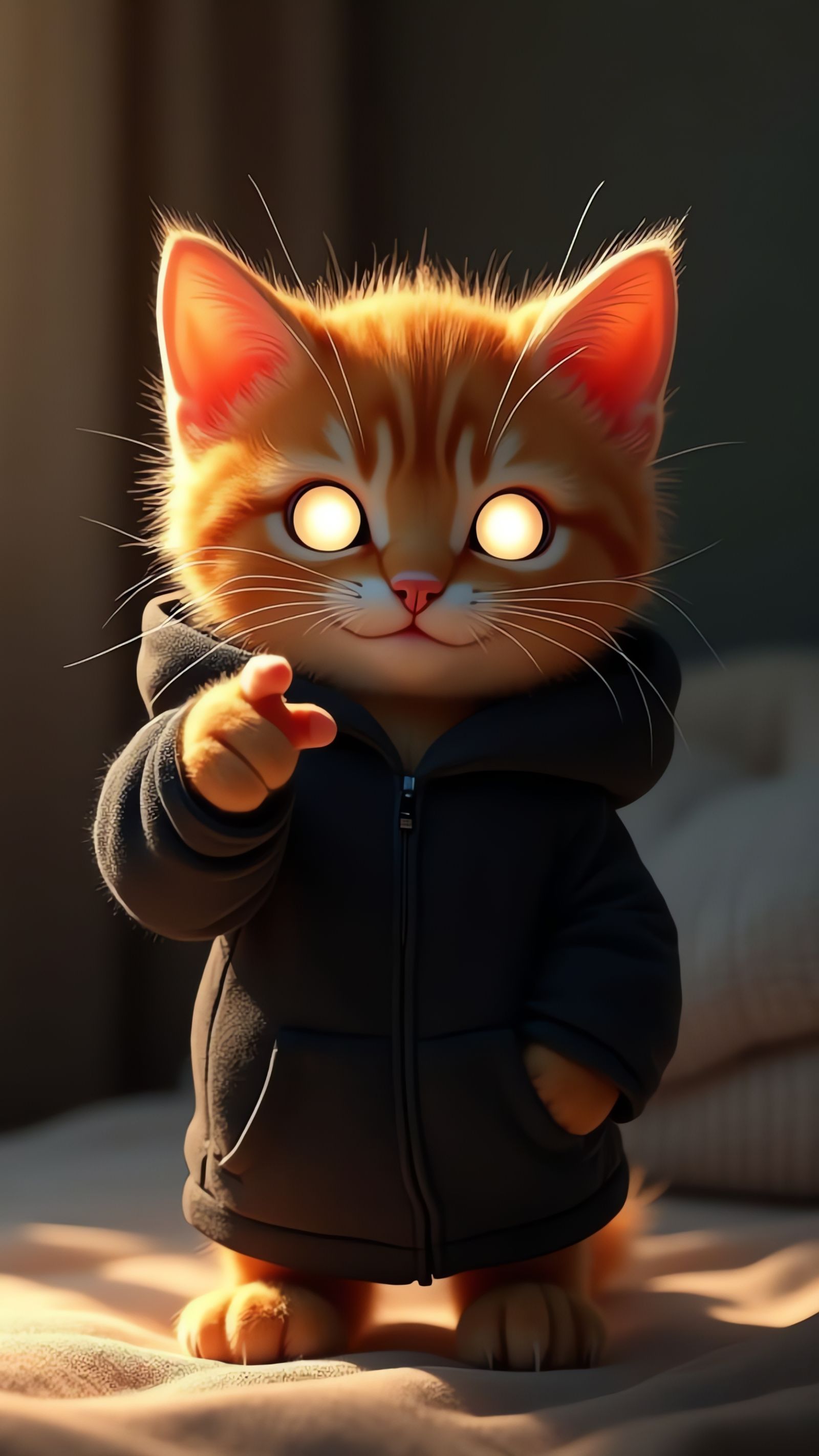 Intense Ginger Kitten in Hoodie, Hyperrealistic Art