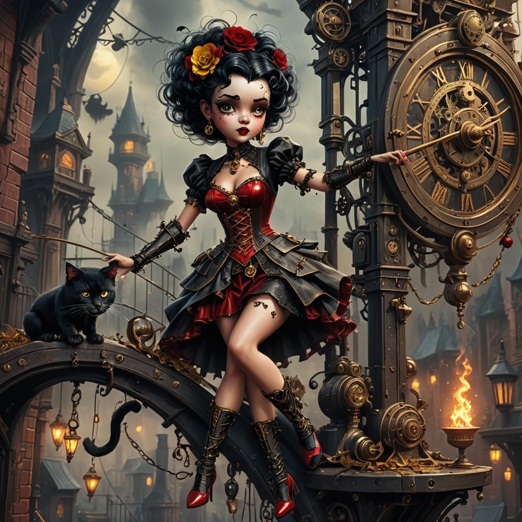 Betty Boop and Black Panther in Steampunk Goth Style