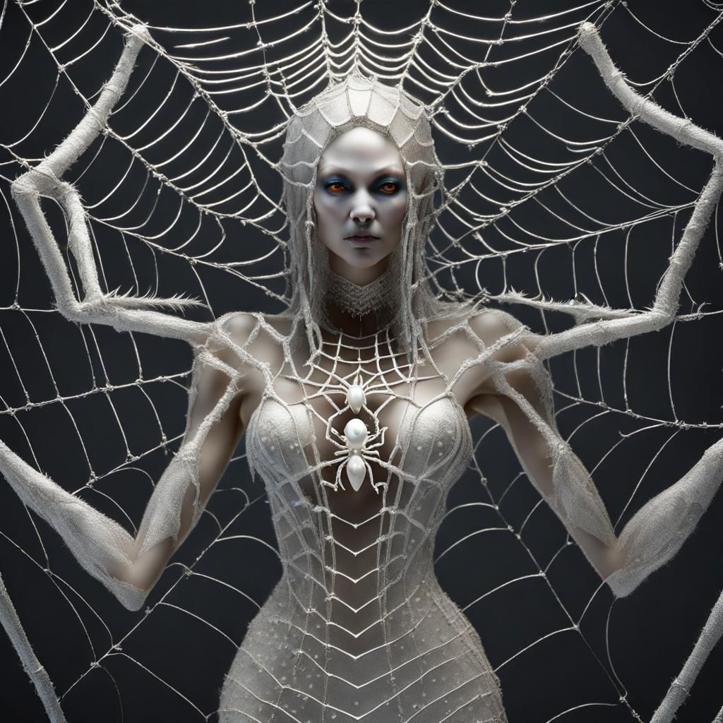 Spider Goddess in Pearly Web: 3D Render