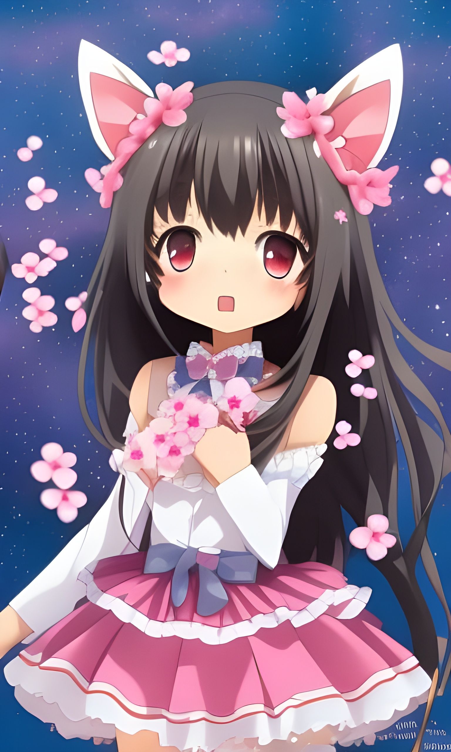 Anime girl holding cherry blossoms