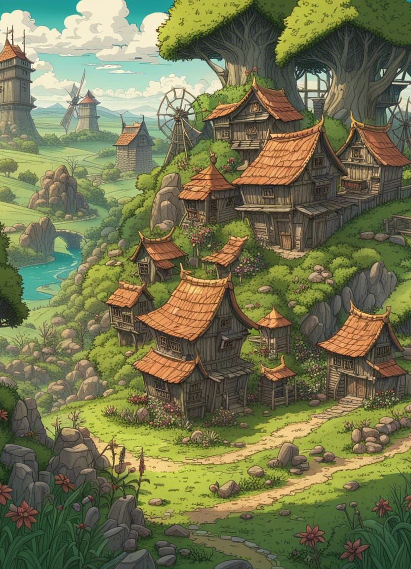 Rustic Goblin Village in Asian Medieval Fantasy Style