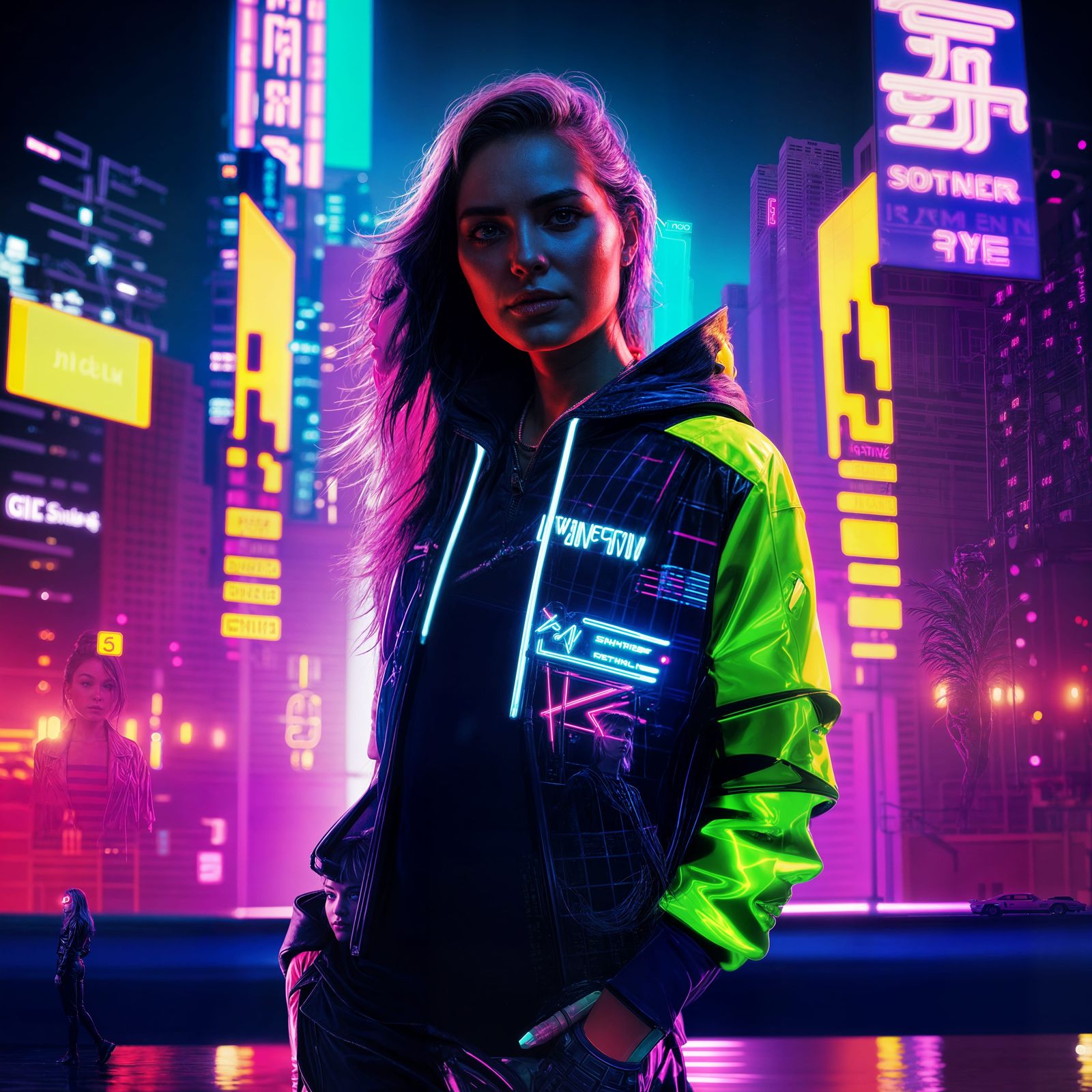 Neon Cyberpunk Girl in Synthwave Retro Style