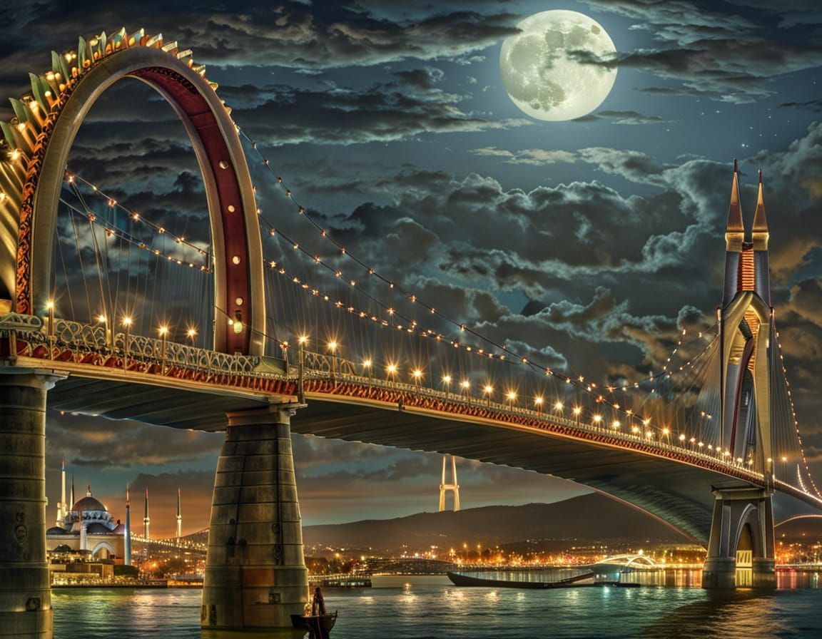 Epic Istanbul Night Scene with Cats and Bridge