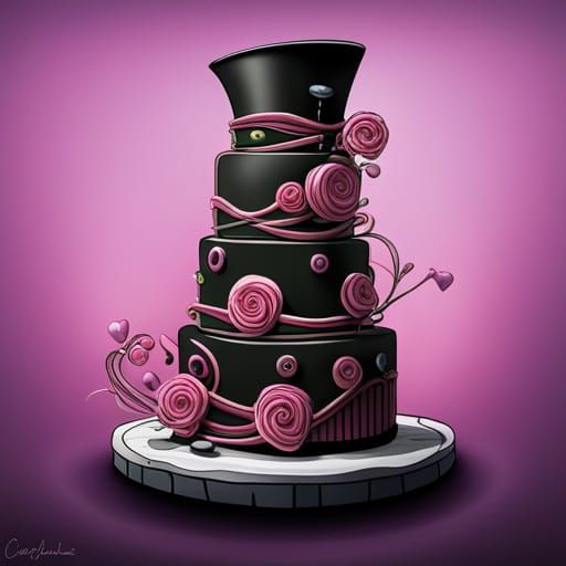 Gothic Candyland Wedding Cake in Hyperrealistic Style