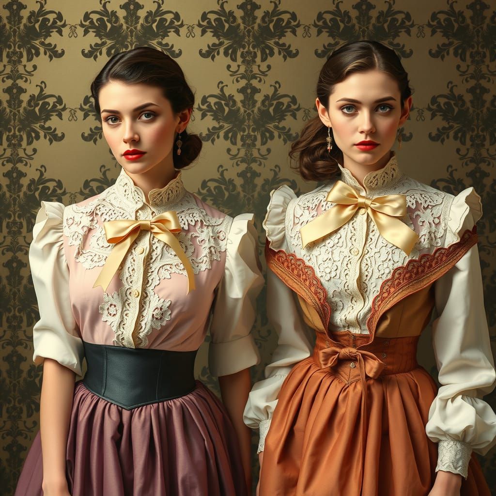 Elegant Women in Exquisite Blouses: Pre-Raphaelite Style