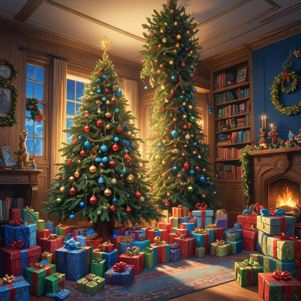 Festive Spruce Tree with Grinch in Cozy Room