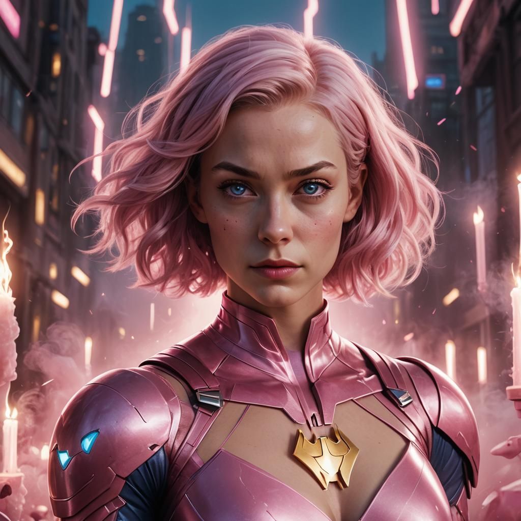 Young Woman in Pink Superhero Suit: Digital Portrait