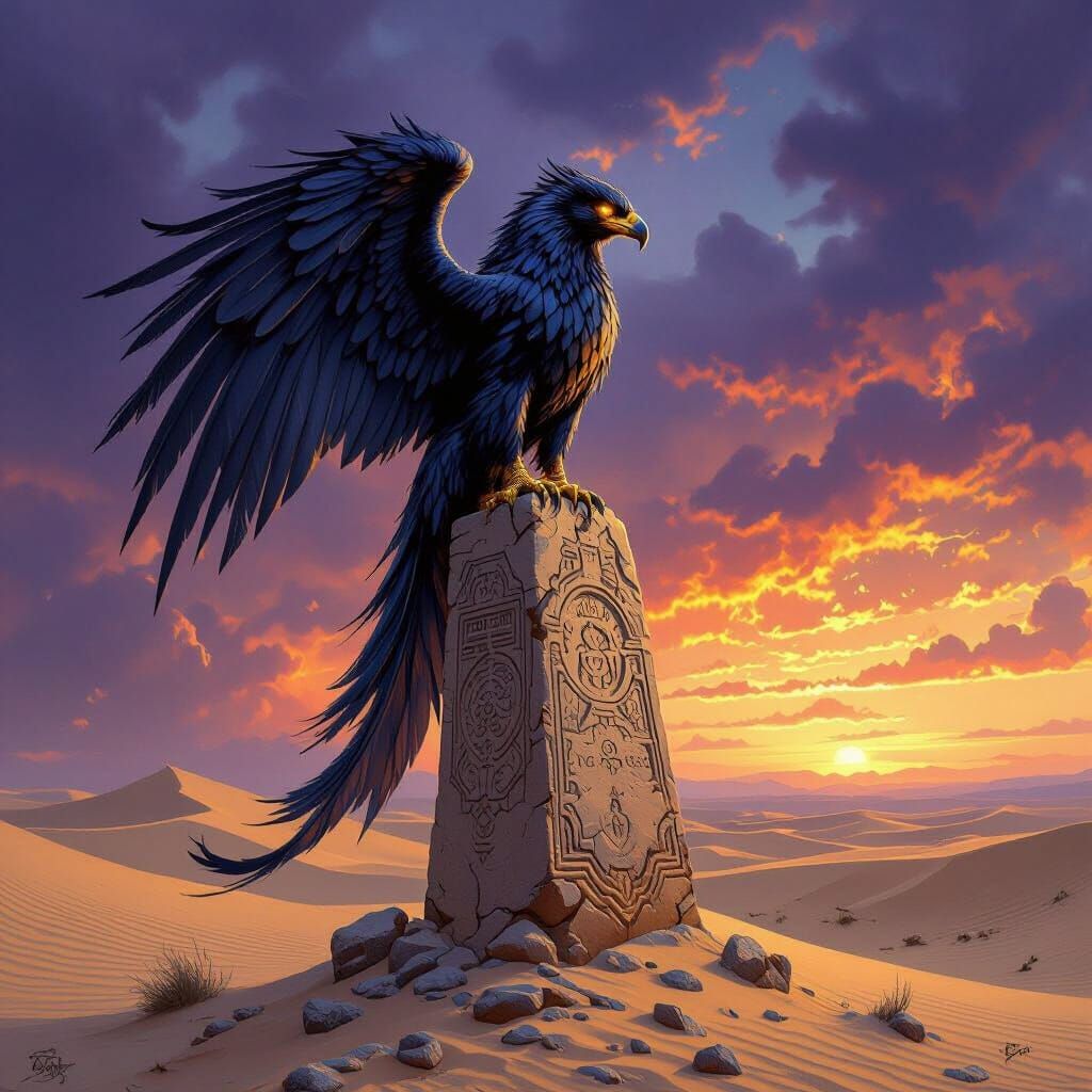 Griffin Perched on Ancient Obelisk: Epic Fantasy Art