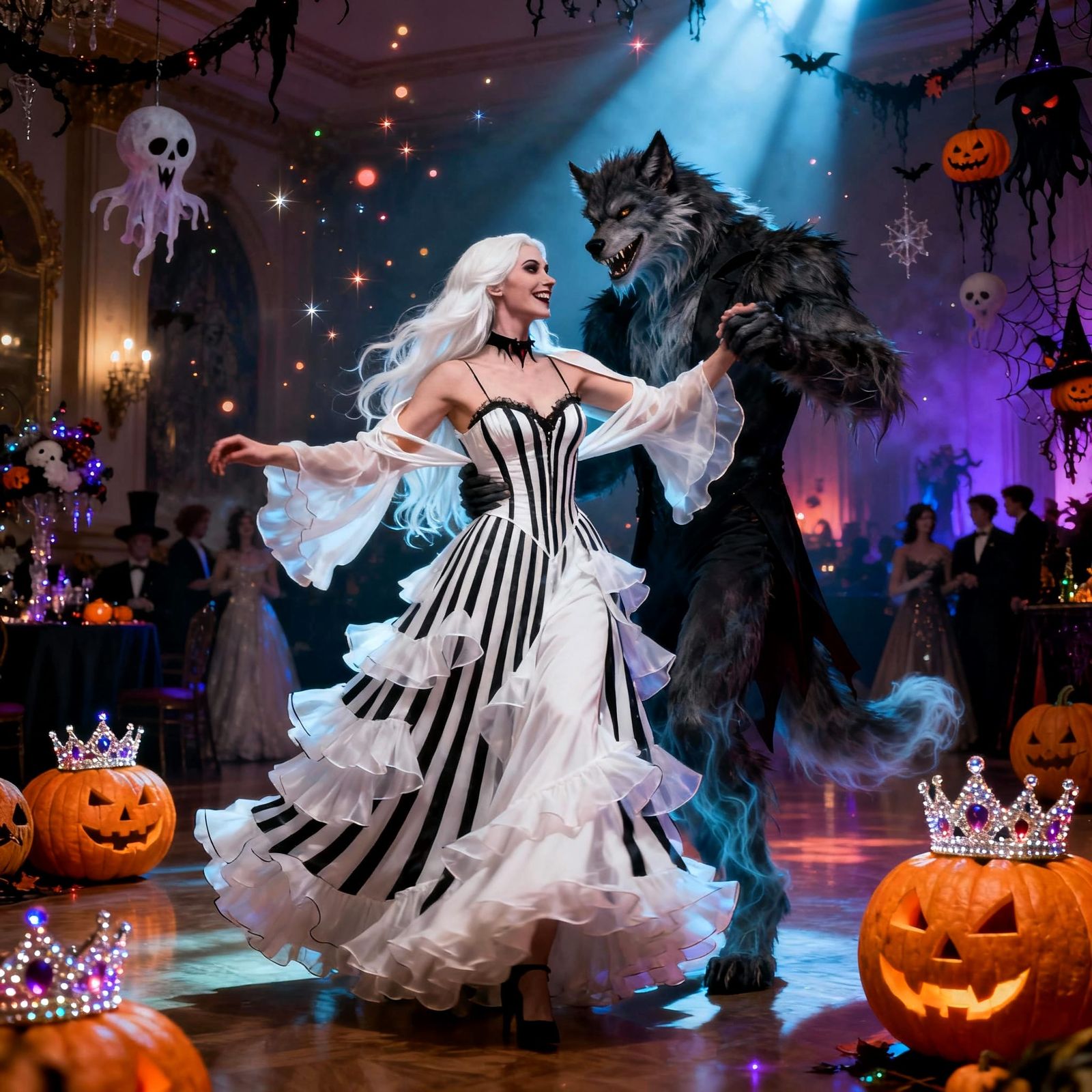 Gothic Prom Night Halloween Dance with Vampire and Werewolf