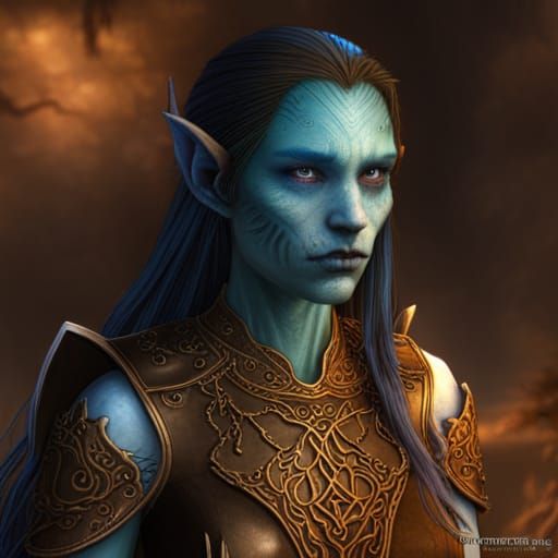 Sad Elf Girl with Scar, Detailed Fantasy Art