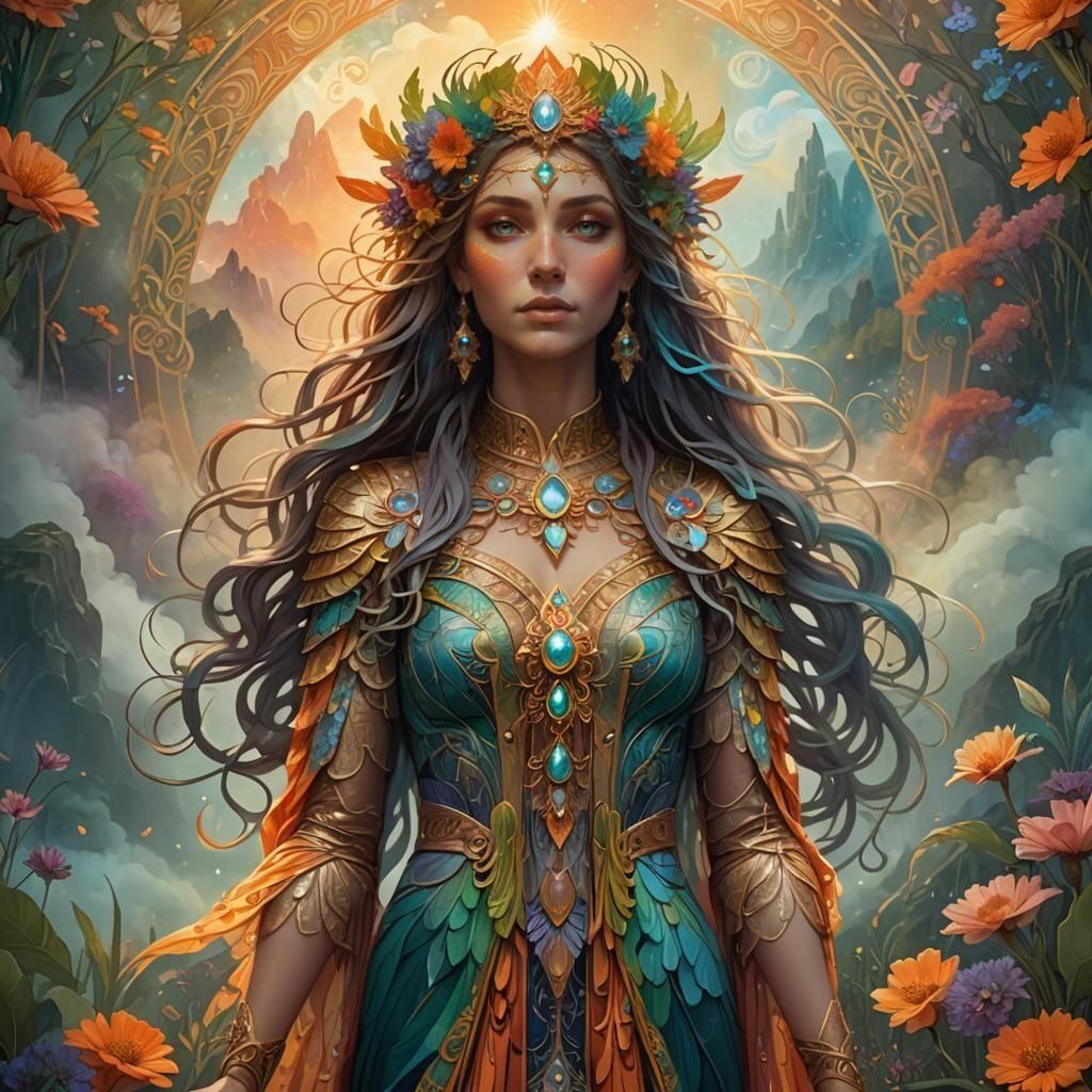 Rainbow Goddess in Art Nouveau Style