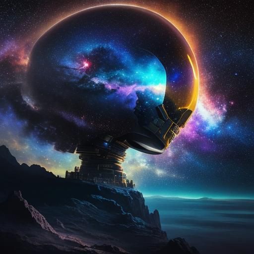 Astronaut at Cliff Edge Gazing at Nebula in Surrealism