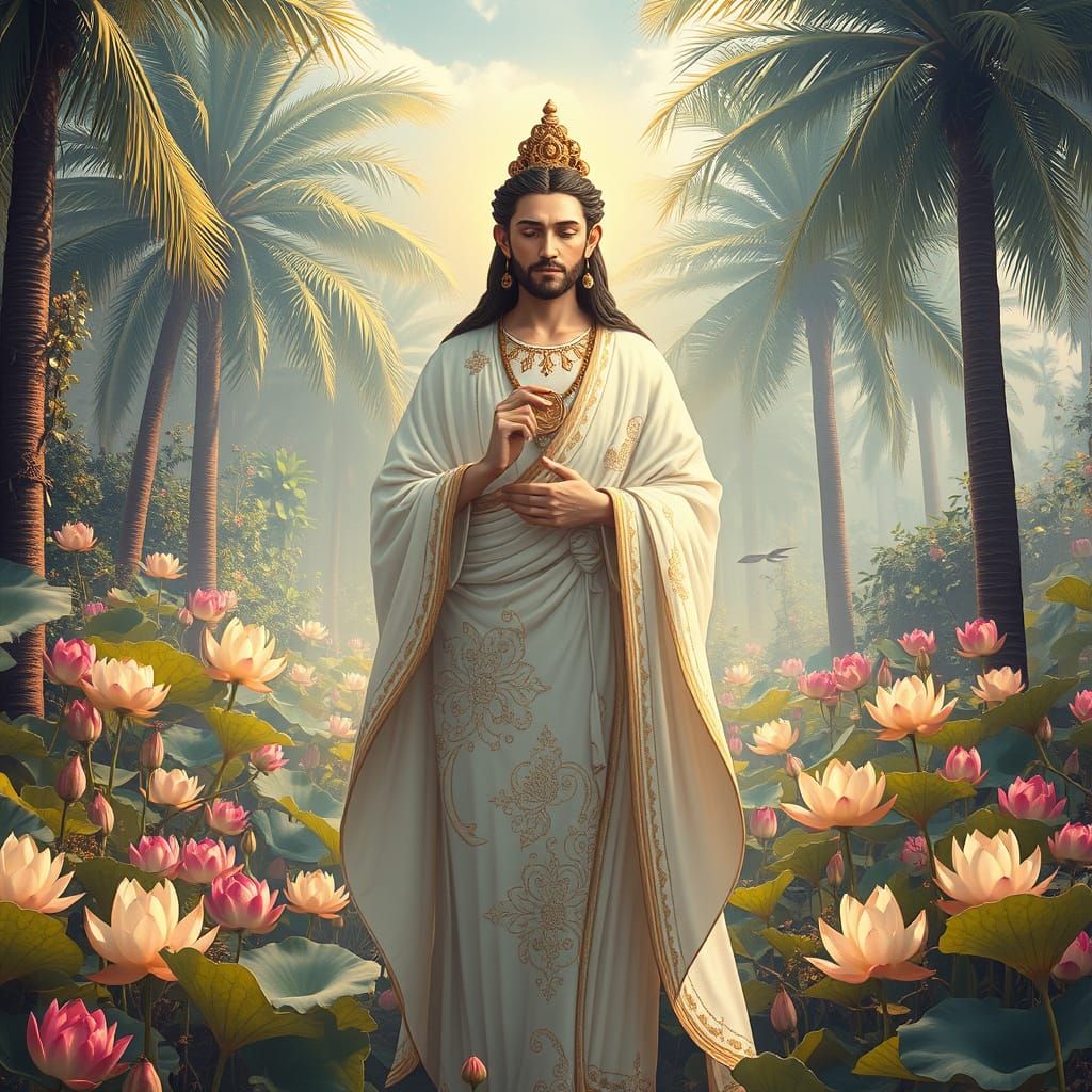 Mystical Christian Bodhisattva in a Vibrant Garden