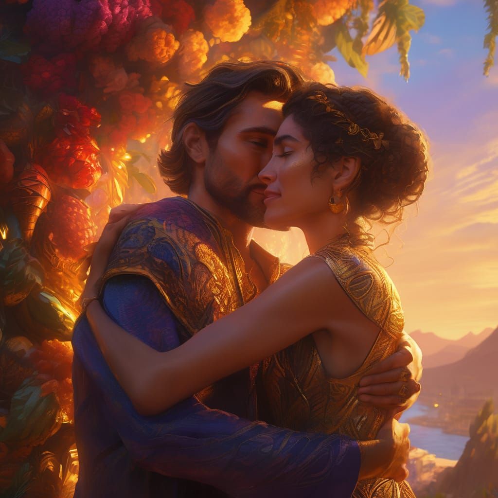 Fantasy Lovers in Golden Hour Glow