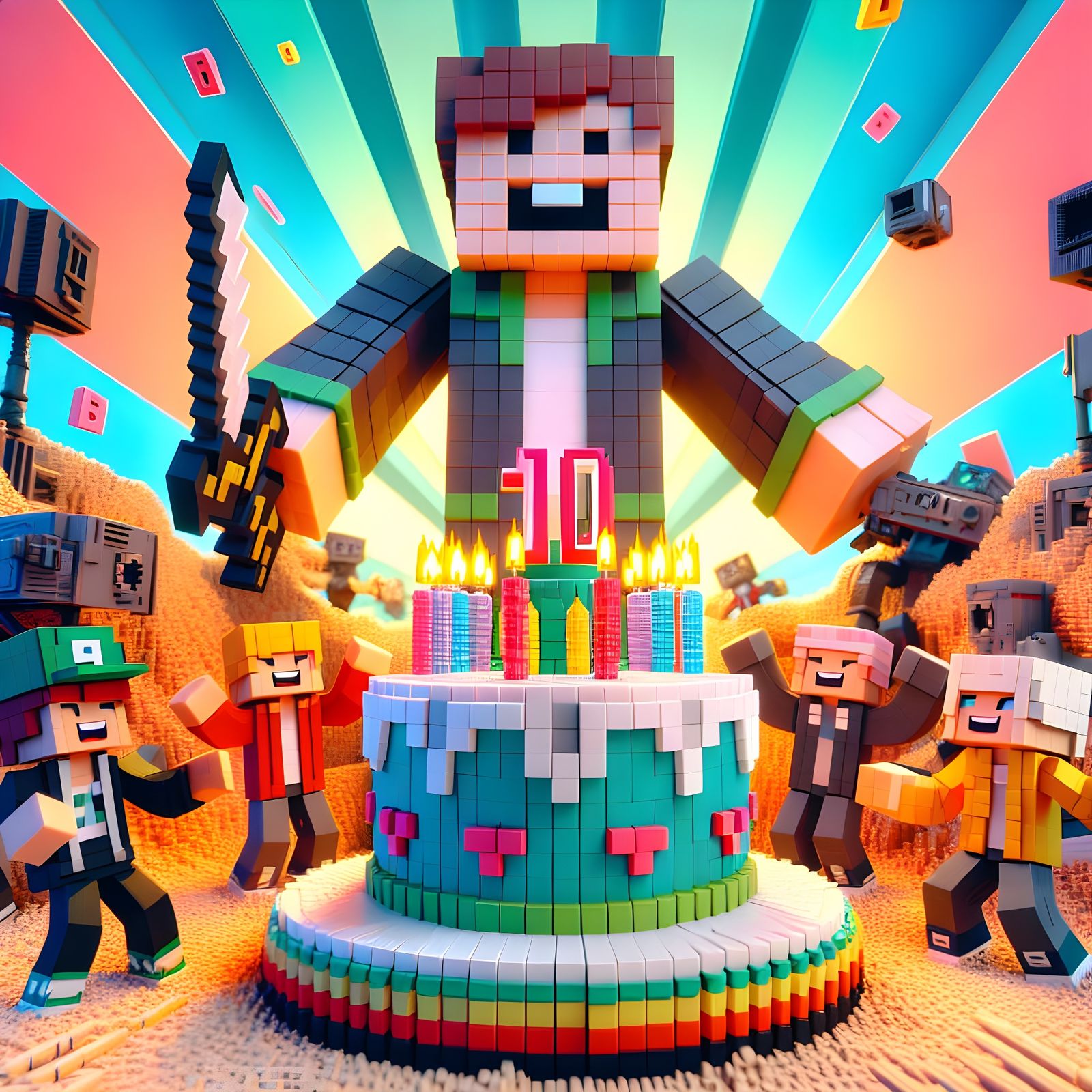 Minecraft Birthday Celebration in 3D Digital Art